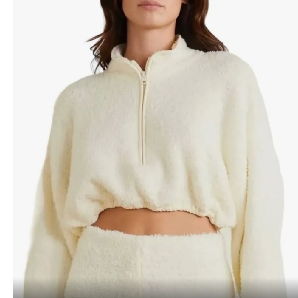 Skims cozy knit cropped partial zip pullover L/XL